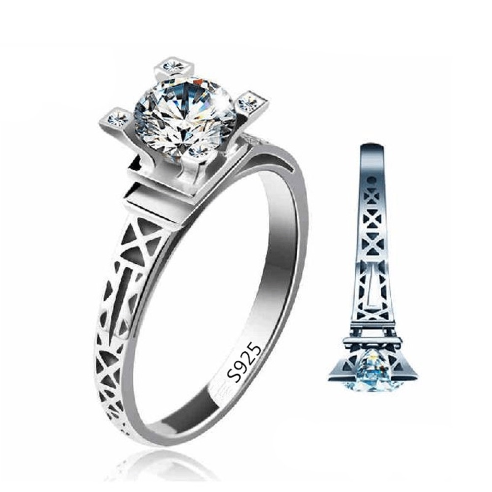 .925 sterling silver Eiffel Tower ring engagement